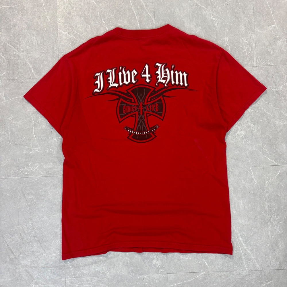Vintage 2005 Kerusso He Died 4 Me Christian Red T-Shirt Mens Medium Y2K Cross